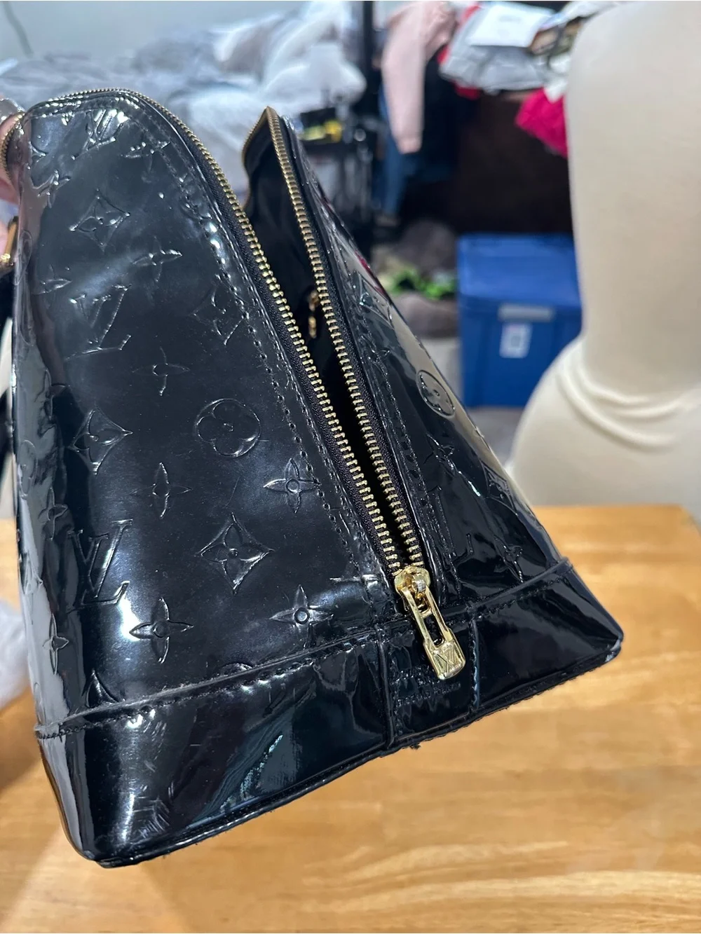 Black Patent Leather Purse with Gold Hardware with dark purple NWT wallet